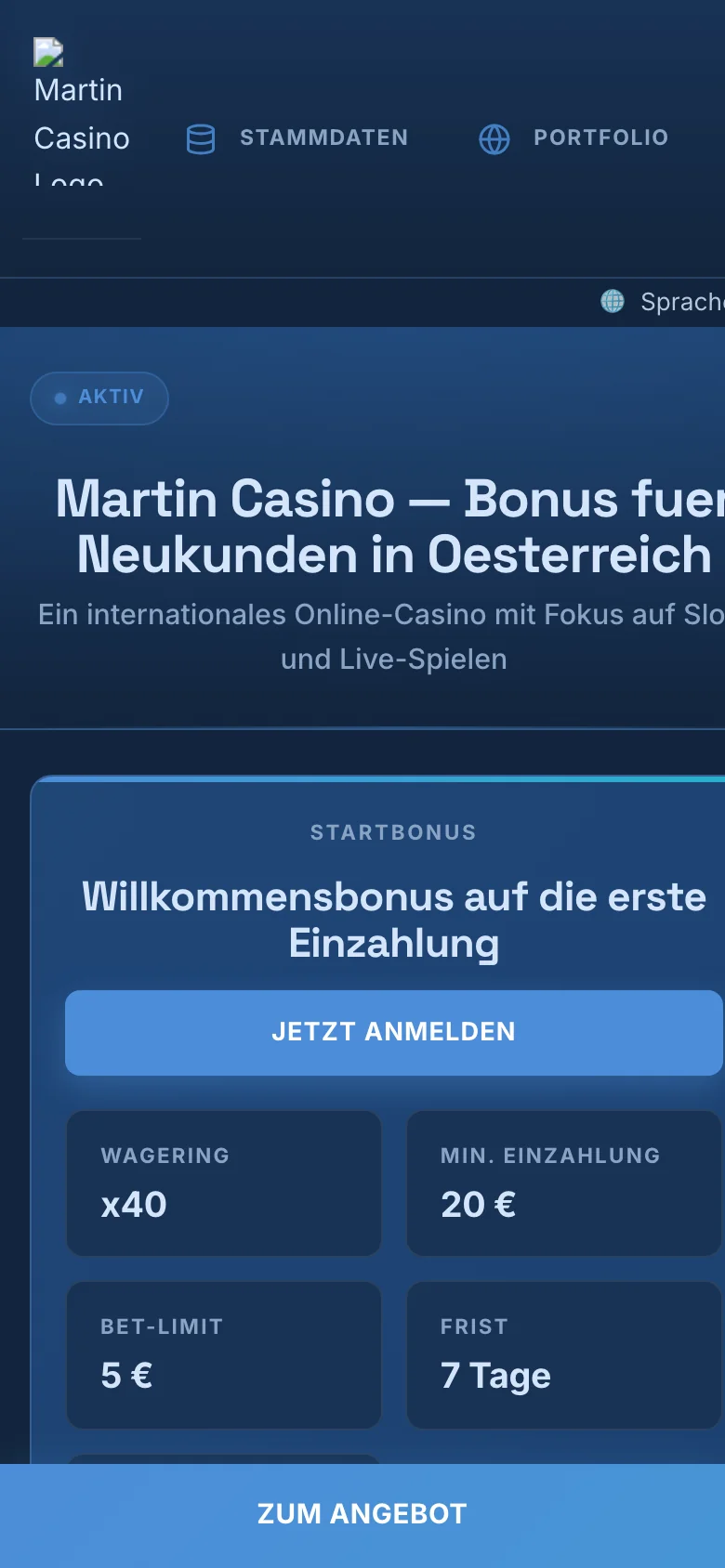Martin Casino mobile lobby screenshot