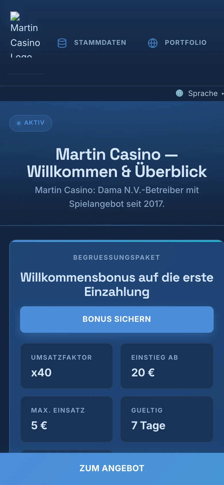 Martin Casino mobile lobby screenshot