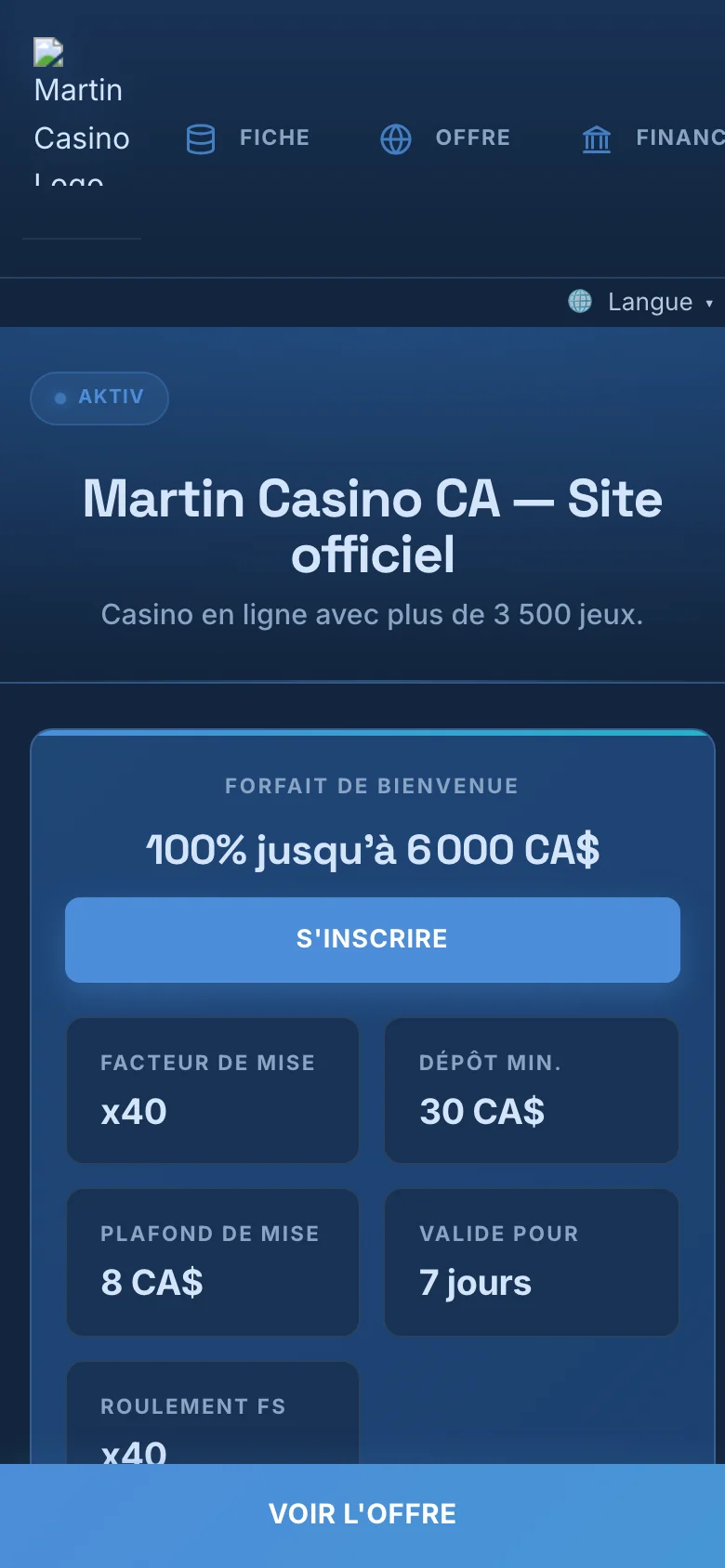 Martin Casino mobile lobby screenshot